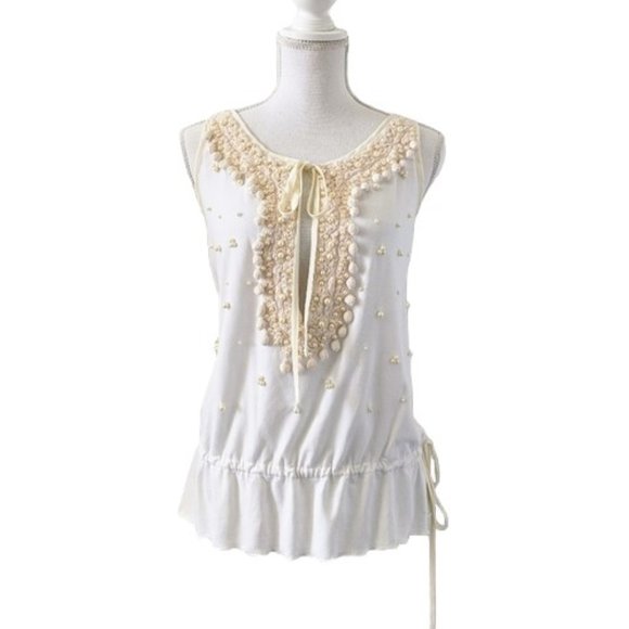 Blumarine Tops - Bluemarine Pearl Tie Front Sleeveless Top | S